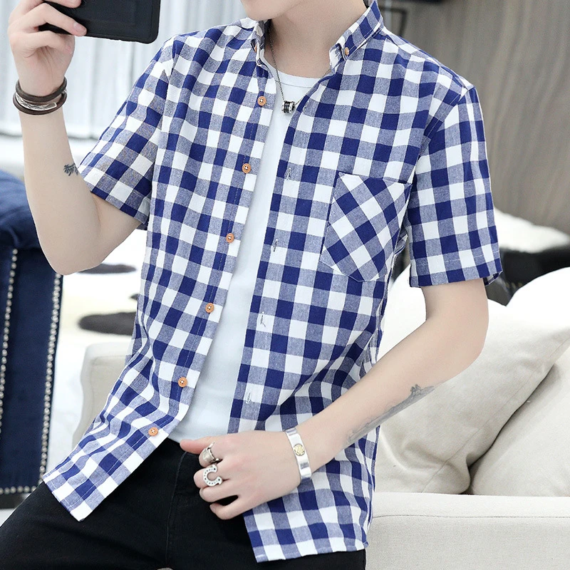 Рубашка мужская повседневная с коротким рукавом хлопок удобная дышащая модная в