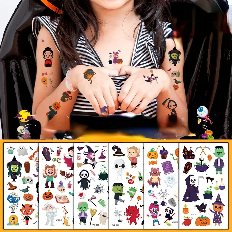 

10pcs Halloween Temporary Tattoo stickers Children Cute Cartoon Fake Body Stickers for Kids Boys Girls Halloween Party Supplies