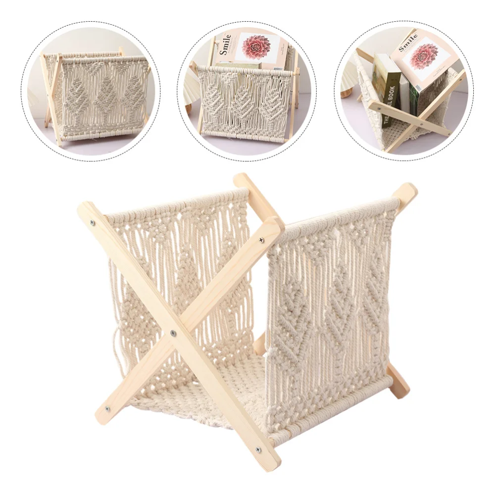 

1Pc Creative Woven Magazine Rack Rustic Magazine Holder Storage Basket