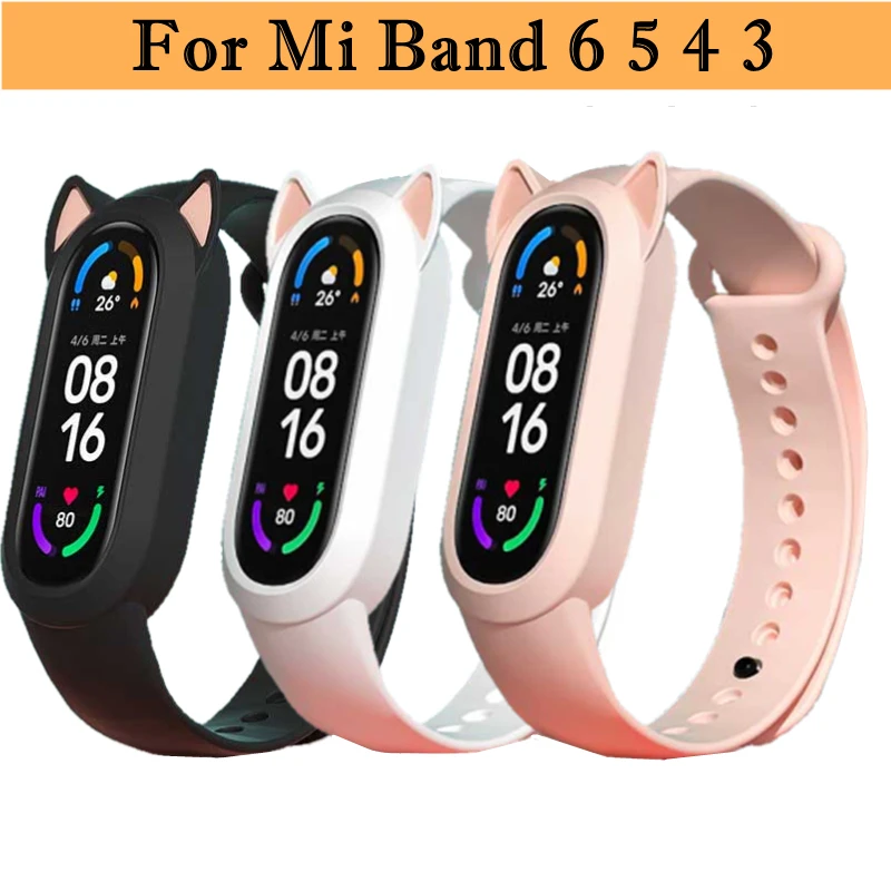 

For Mi Band 6 5 4 3 Cute Cat Strap Kawaii Replacement Wristband Bracelet on Miband6 Miband5 Miband4 Belt Smartwatch Accessories