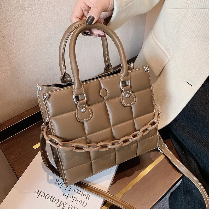 

Квадратная сумка-Кроссбоди в клетку, новинка 2021, Высококачественная женская дизайнерская сумка из искусственной кожи, вместительная сумка-...