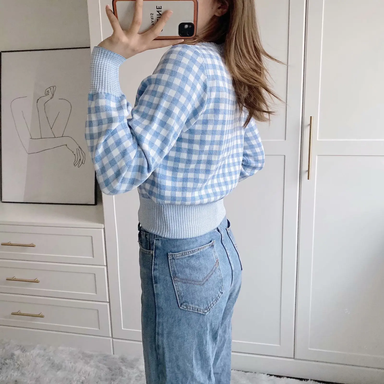 

Vintage O-neck Long Sleeve Knitted Cardigan Women Cropped Plaid Slim Single Breasted Thin Sweater 2021 Spring Summer Chic Tops