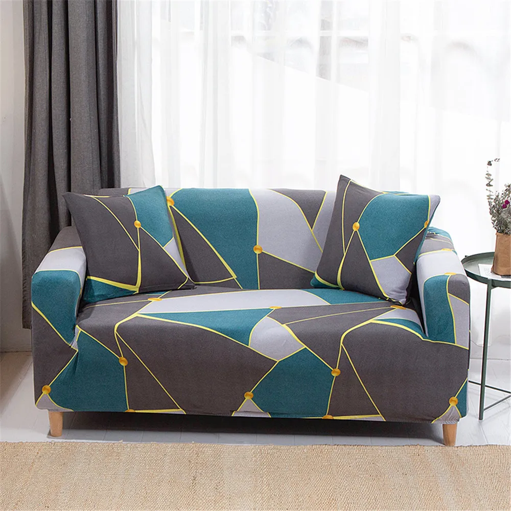 

Svetanya Blue Grey Geometric Stretch Sofa Cover Slipcover Print Spandex Polyester Seater Couch Case Protector Decoration