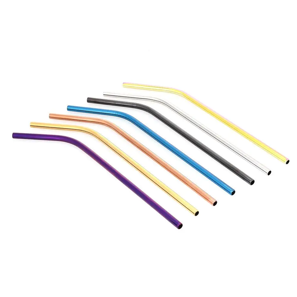 

304 Stainless Steel 21.5*0.6cm Elbow Straw Drinking Straw Creative Beautiful Party Birthday Bar Colorful Metal Straw Wedding