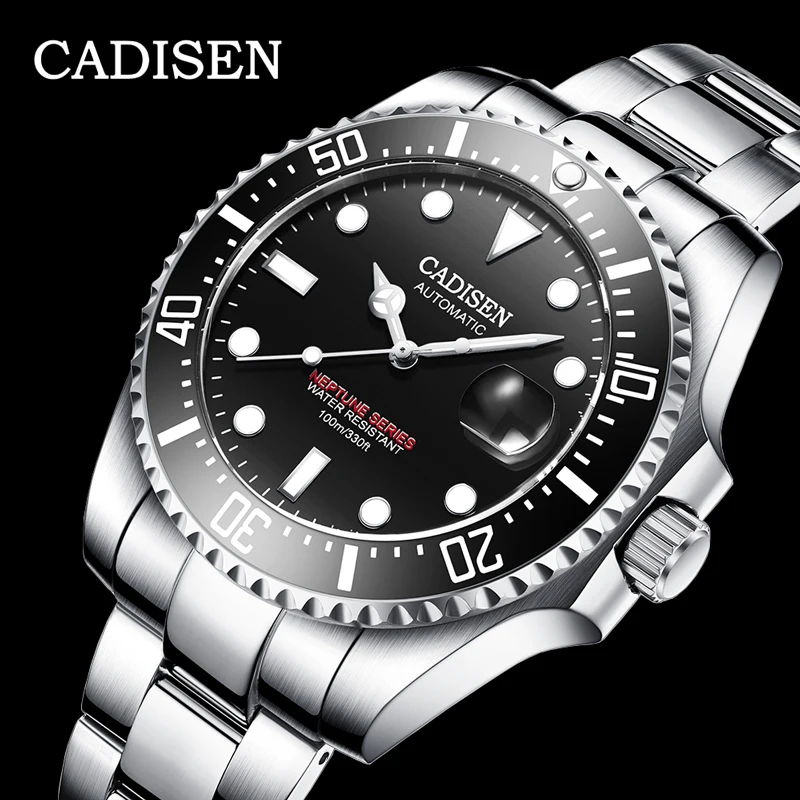CADISEN Japan NH35 механические мужские часы с Т образным ремешком водонепроницаемые