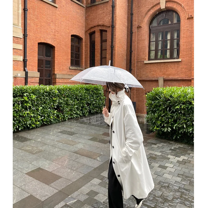 

Trench Coat Women Long Style Solid Loose Button Daily Outwear Womens All-match Streetwear Leisure Elegant Chic Retro Fashion New