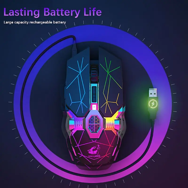 Беспроводная игровая мышь X13 с зарядкой бесшумная светящаяся Механическая мыши