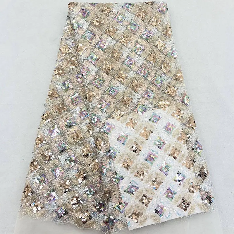 

Beads/Sequins Embroidery French Mesh Lace High Quality Embroidery Lace Fabric Africa Nigeria Lace, Dress, Wedding Fabric 5yards