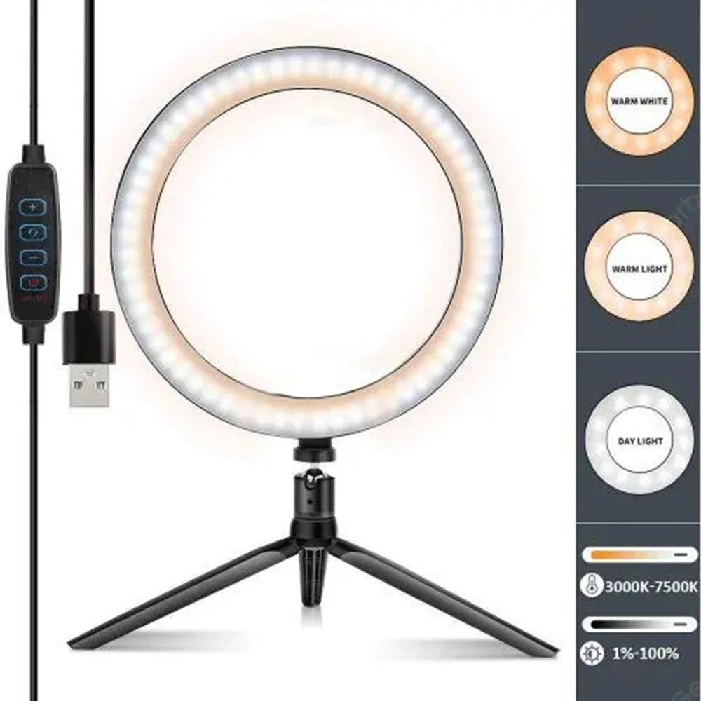 

ZDM LED Selfie Ring Light Photo Video Camera Phone Light Ringlight For Live YouTube Fill Light Dimmable LED Ring Lamp 6.3/10inch