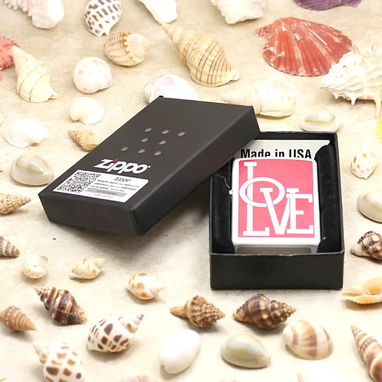 

Genuine Zippo oil lighter copper Red white Matte paint LOVE cigarette Kerosene lighters Gift With anti-counterfeiting code 29085