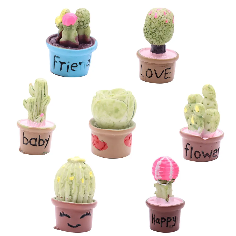 

7PCS Resin Cute Cartoon Fridge Magnets Kawaii Cactus Succulent Potted Plant Flower Happy Baby Refrigerator Magnetic Sticker Gift