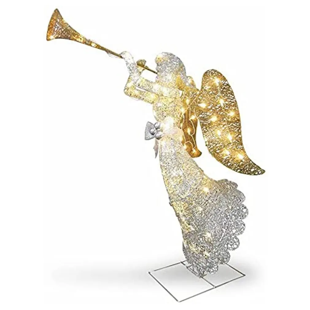 

Gold Silver Lighted Angel With Trumpet Outdoor Christmas Yard Decoration Sculpture Yard Art Holiday Winter Display