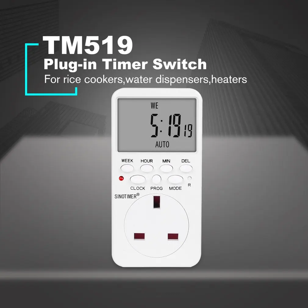 SINOTIMER TM519 7 дней Еженедельный ЖК цифровой программируемый переключатель розетка