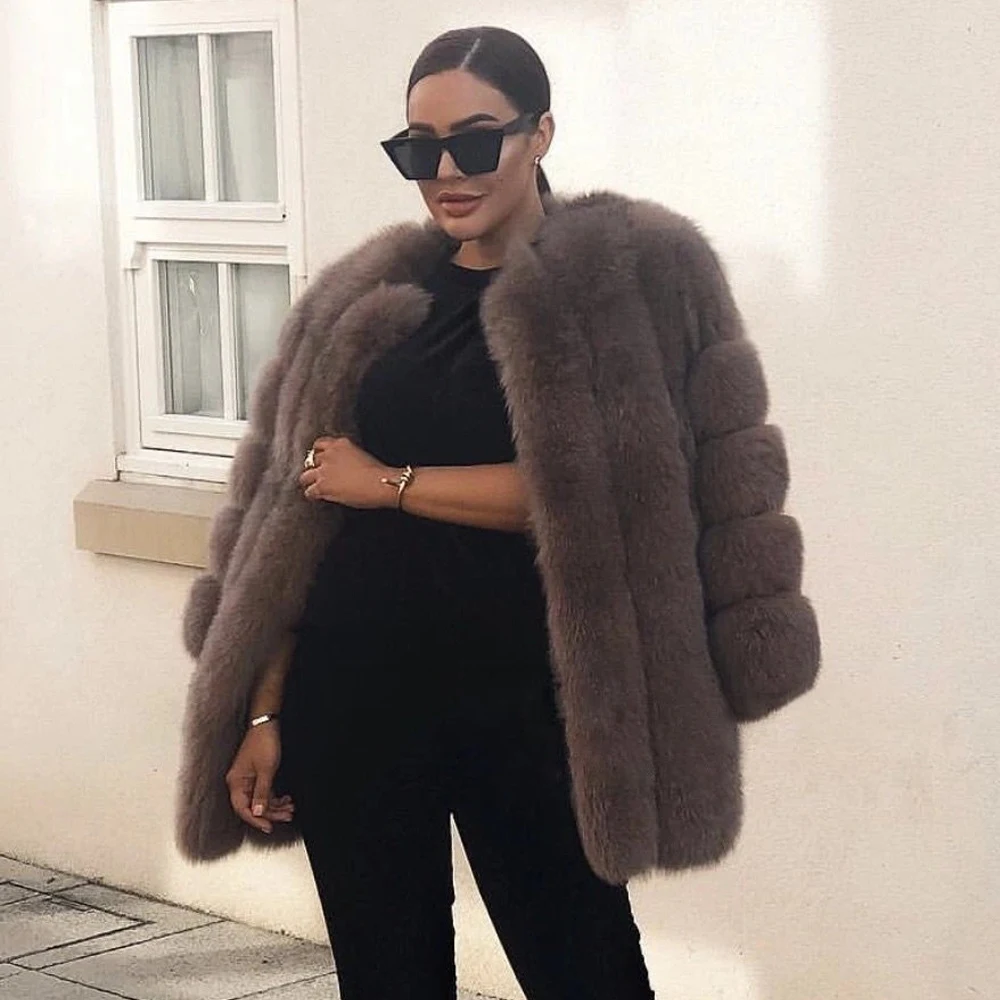Mid-length Natural Fox Fur Jacket for Women 2022 Winter New Trendy Woman Genuine Leather Fox Fur Coat Round Collar Fur Overcoats enlarge