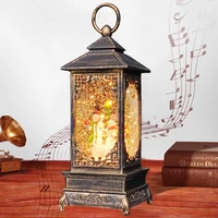 christmas retro small oil lamp night light snowman christmas tree snowflake crystal wind lantern music box bronze boat lights