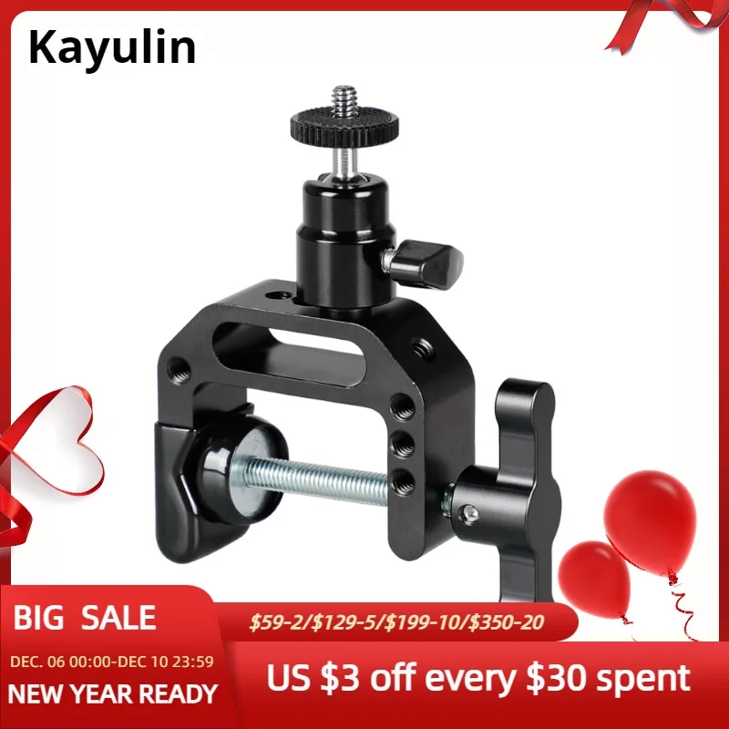 Kayulin Heavy-duty C Clamp Grip with 1/4&quot-20 Ball Head Support Holder (Black Locking Knob) | Электроника