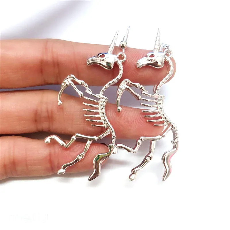 

2019 New Silver Color Hyperbole Unicorn Skeleton Drop Earring For Women Personality Punk Alloy Dangle Earring Fashion Jewelry