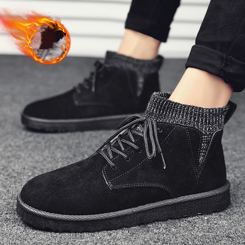 

Мужские теплые ботинки в стиле ретро, черные повседневные ботильоны для улицы и прогулок, обувь для снега, зима 2021