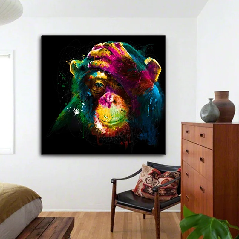 

Modern art animal color monkey canvas painting orangutan decorative painting posters and prints wall decoration paintings