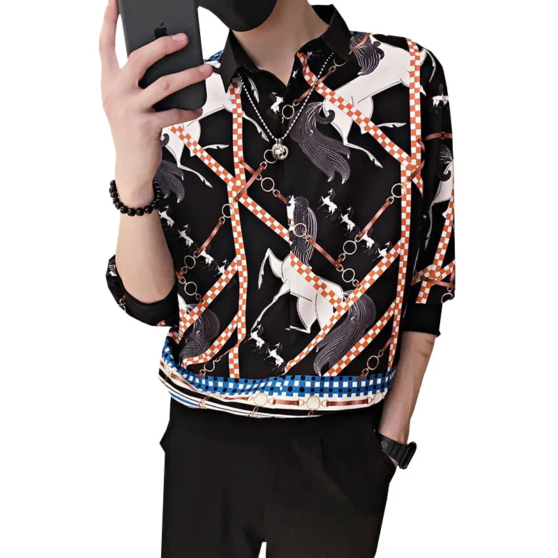 

Luxury Printed Men's Shirts Loose Streetwear Short Sleeve Shirts Social Party Casual Shirt Male Hip Hop Harajuku Pullover Camisa