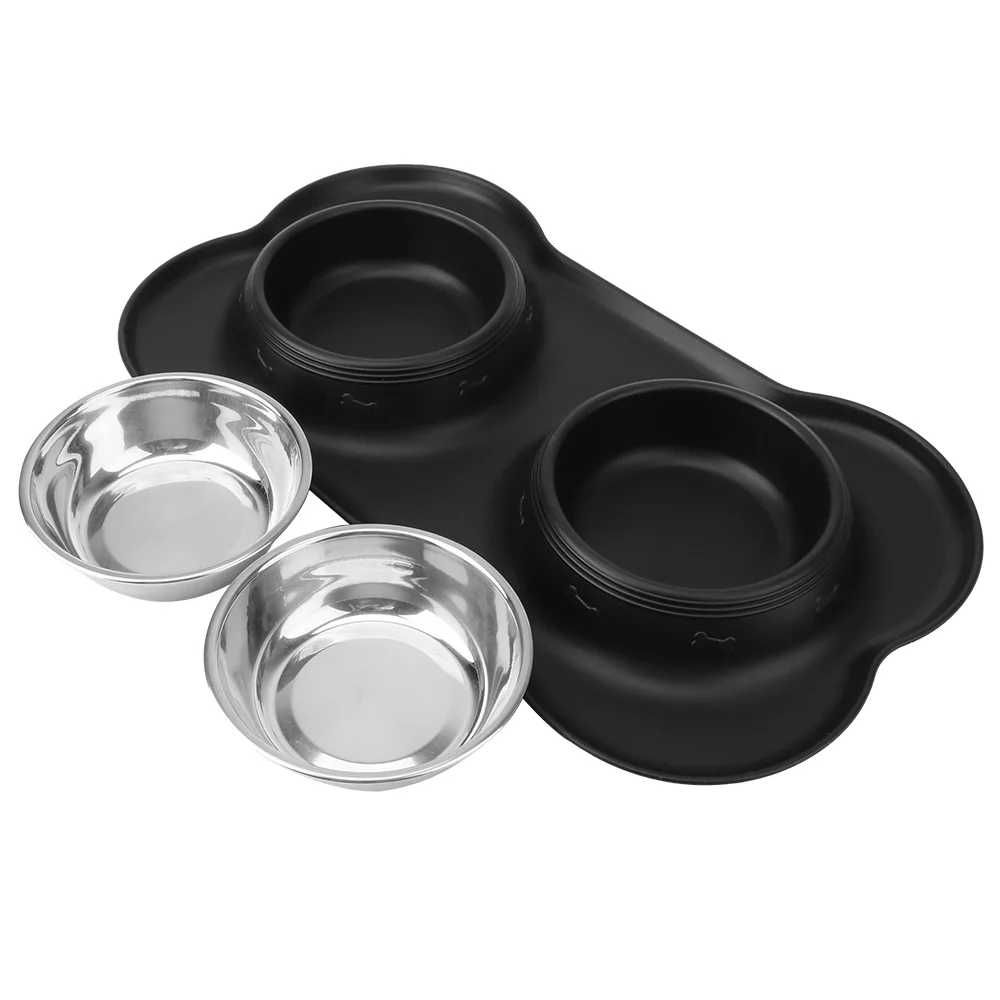 

Чаша для кормления домашних животных, нержавеющая сталь, двойная чаша для собак, противоскользящая, с силиконовым ковриком