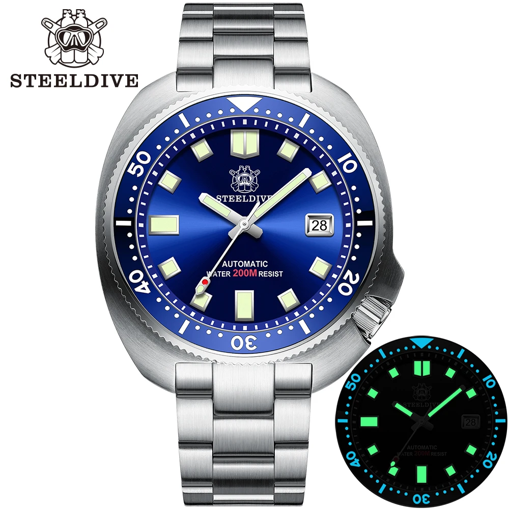 

STEELDIVE Men's Mechanical Diving Watch Luxury SD1980 Big Face Abalone NH35 Movement Two Colors Luminous 200M Waterproof Watches