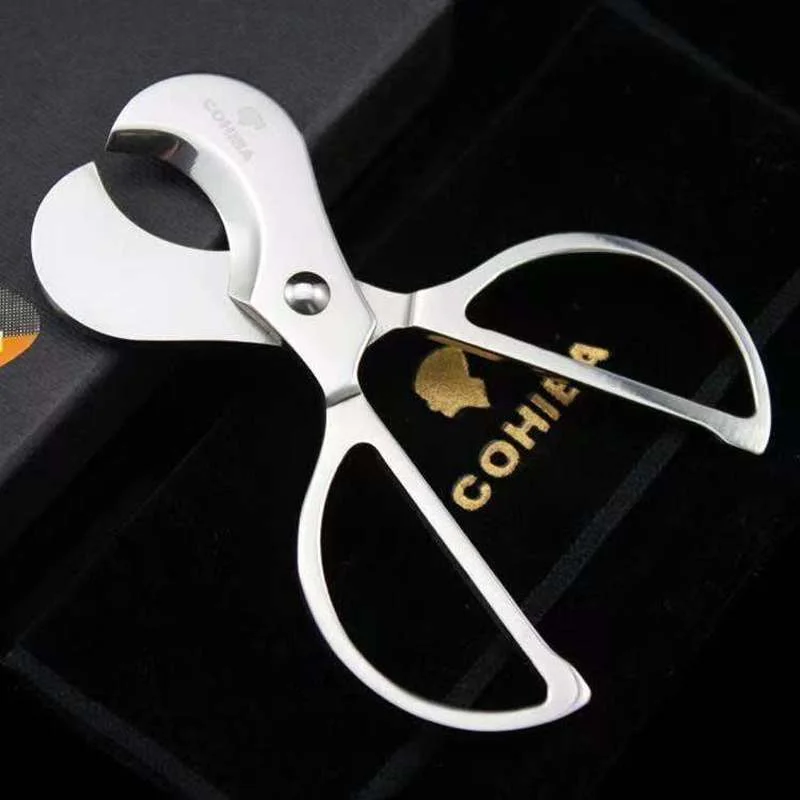 

COHIBA Double Blades Cigar Punch Cutter Stainless Steel Pocket Gadgets Zigarre Cigarette Knife Cuban Smoking Guillotine