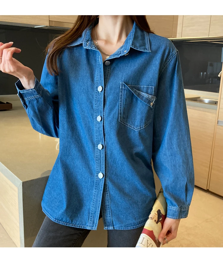 

2021 new spring and autumn denim shirt female Korean version loose bf style design sense niche outside stacking jacket