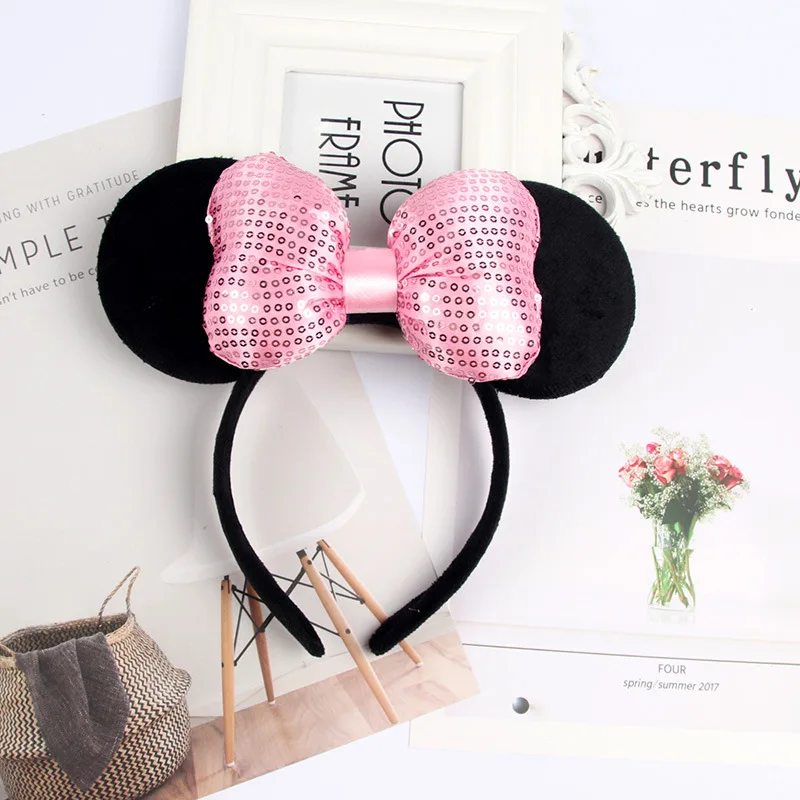 Disney Mickey Ears Headband Sequin Bows EARS COSTUME Dot Headdress Cosplay Plush Adult/Kids Gift | Мать и ребенок
