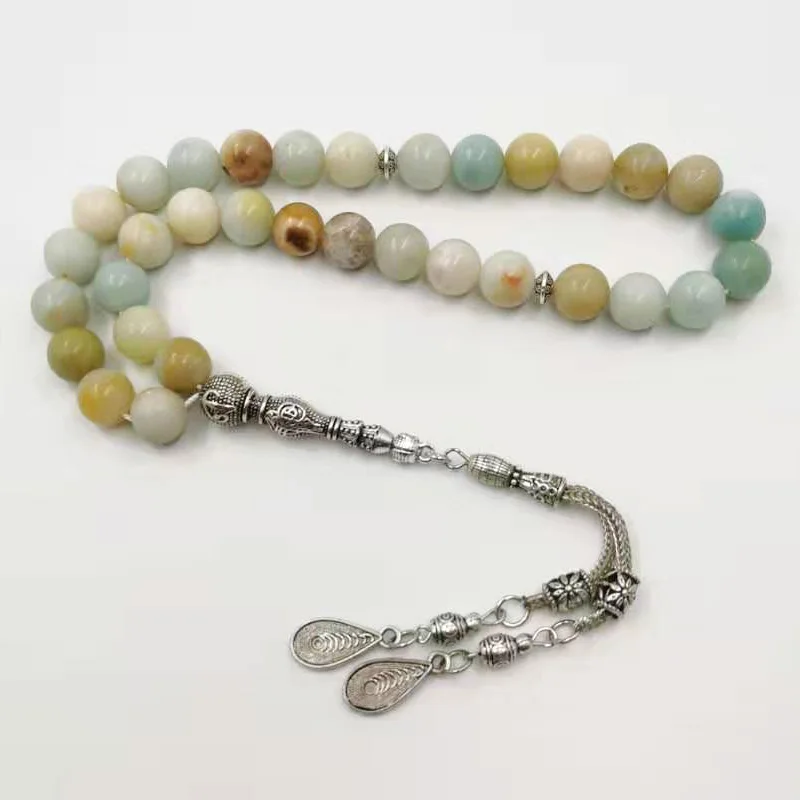Натуральный Амазонит камень Tasbih металлическая кисточка 33 66 99 молитвенные бусы