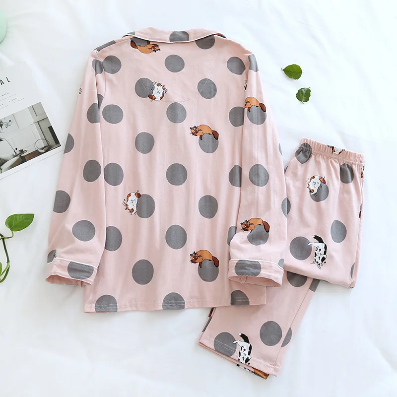 

New Spring and Autumn Ladies Pure Cotton Pajamas,long-sleeved Autumn and Winter Cute Home Service Suit,knitted Two-piece Pajamas