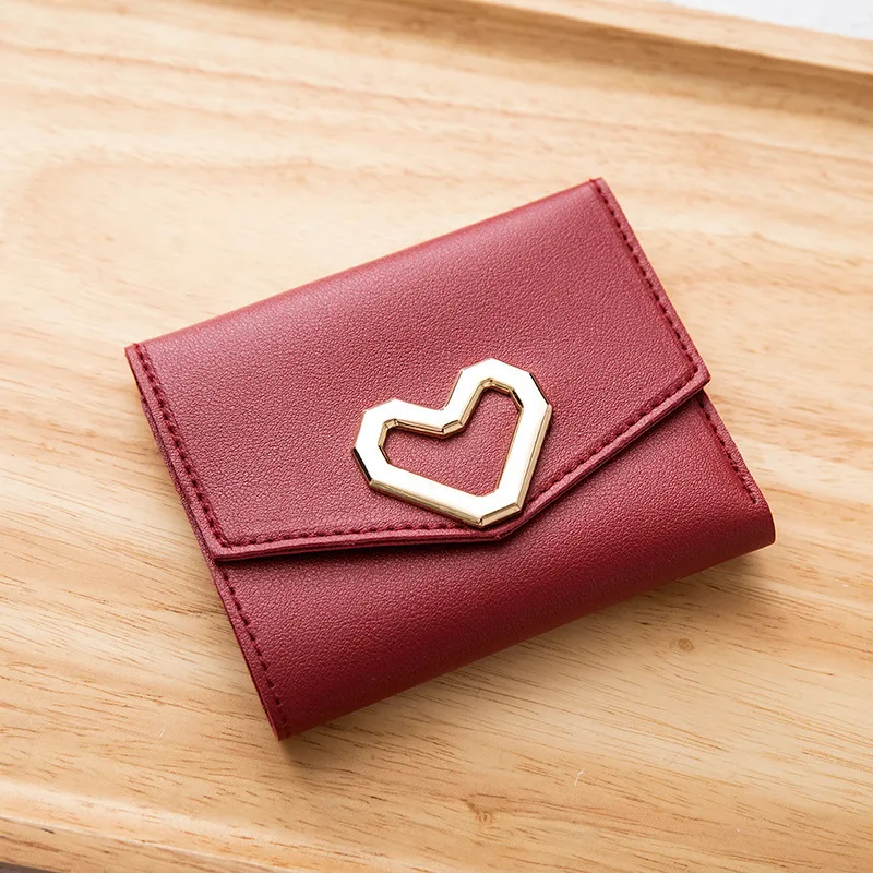 

Short Women Wallets Korean Version Heart-Shaped Mini Purse Simple Square Card Pocket Wallet Ladies Cute Designer Coin Purse