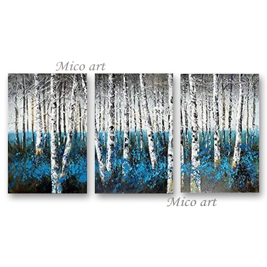 Latest Design Abstract Birch Trees Oil Painting 3PCS Unframed Hand-painted Wall Decoration Canvas Art Hot Selling Wall Pictures