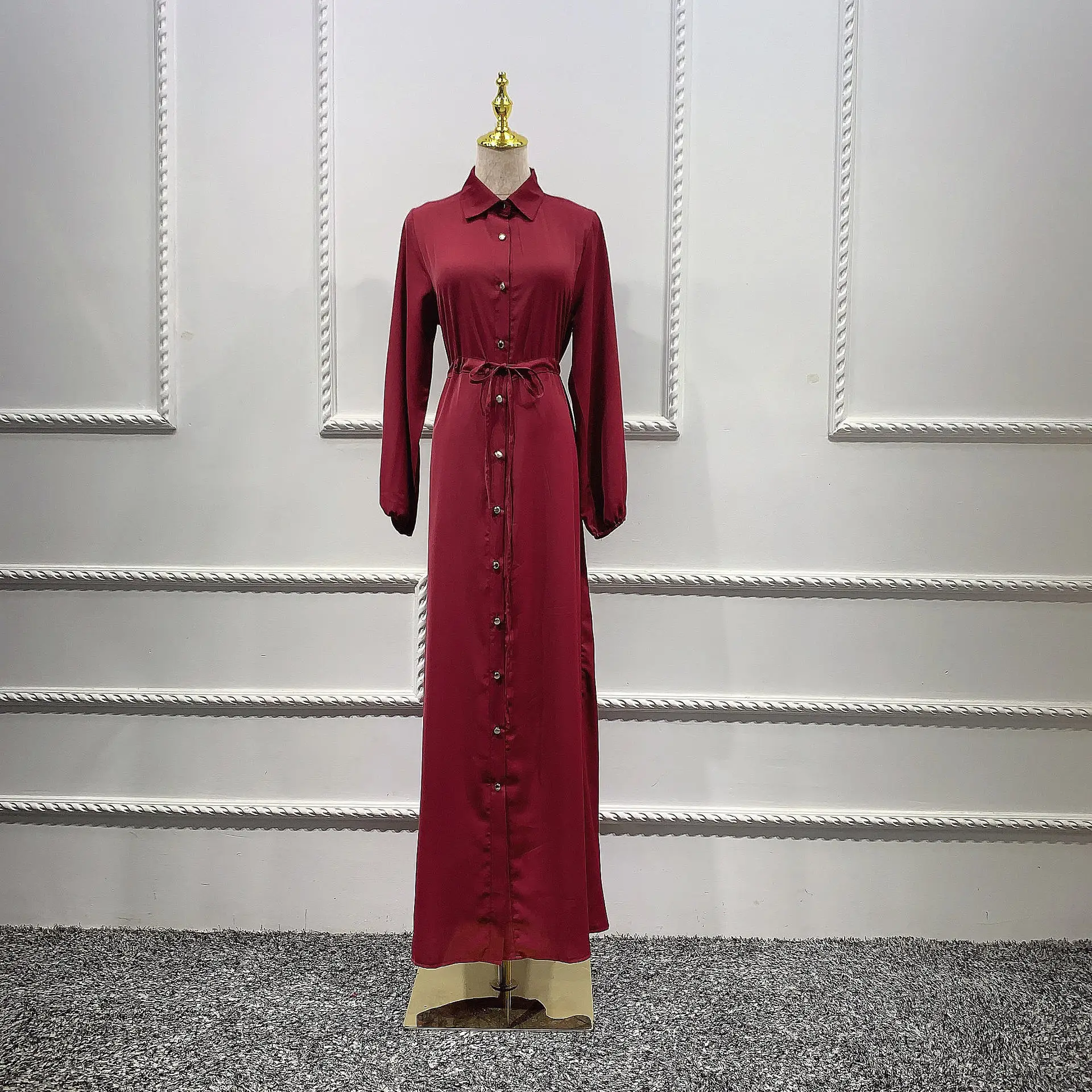 

Plus Size Women's Dress Solid Color Turkish Long Dress Ramadan Islamic Eid Middle East Muslim Fashion Drawstring Robes Donsignet