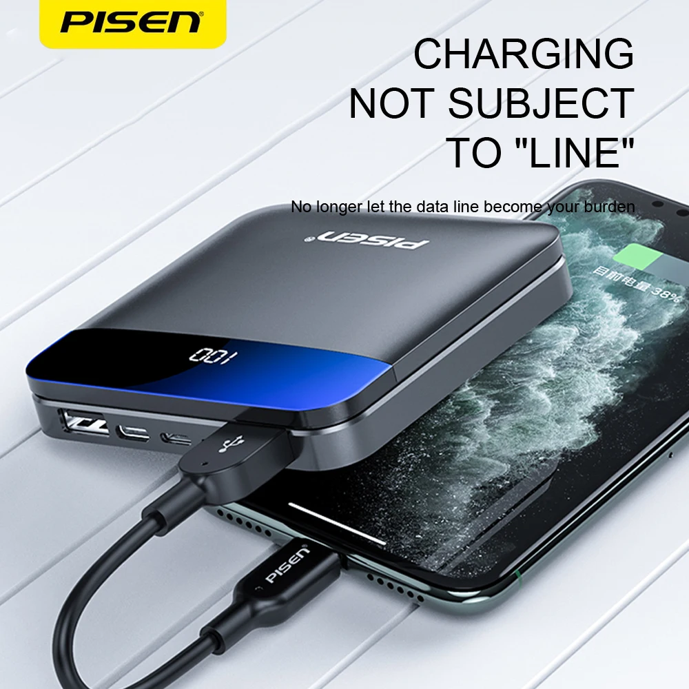 PISEN USB светодиодный внешний аккумулятор 10000 мАч, внешний аккумулятор для быстрой зарядки, внешний аккумулятор для Xiaomi Mi, Iphone, samsung