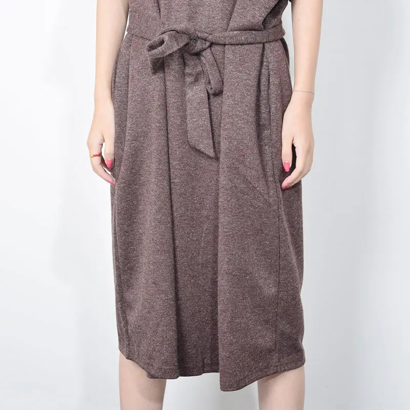 XITAO/повседневное женское платье с воротником-хомутом и поясом, осенняя мода, стиль, свободное платье с коротким рукавом и карманами GCC2815