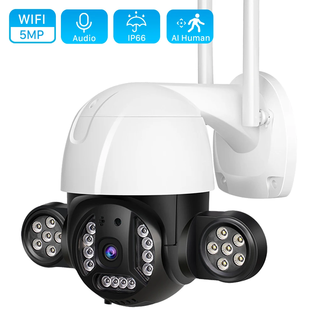 

5MP 12PCS Floodlights PTZ Wifi Camera Outdoor 3MP AI Human Detection Alarm Wireless PTZ Camera 30M Color Night Vision IP Camera