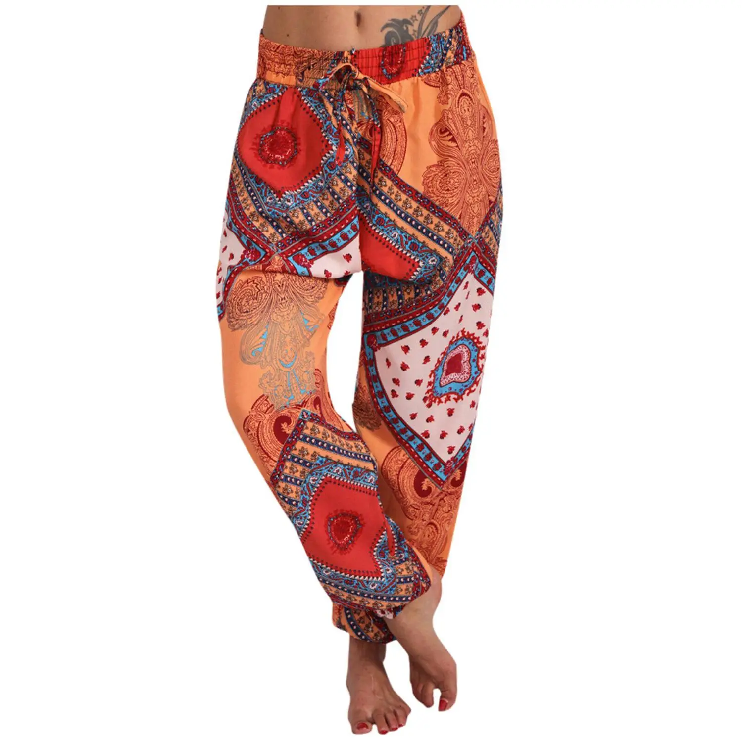 Женские штаны с этническим принтом свободные брюки на завязках 2020 повседневные