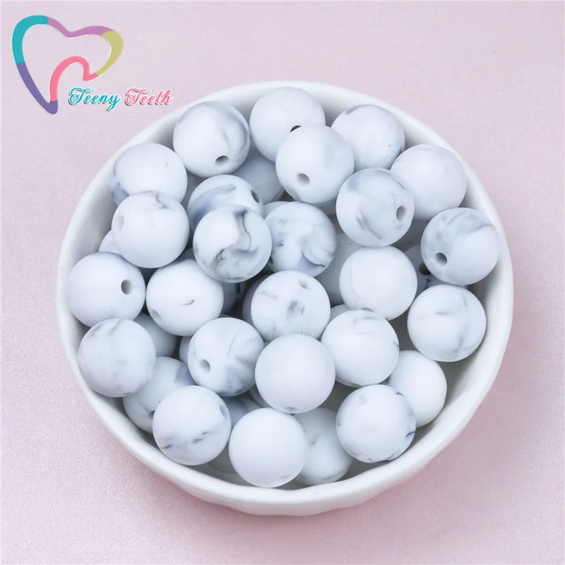 

Teeny Teeth 10PCS Marble White Silicone Round Beads 9-19 MM Food Grade Nursing Teether Ball Chew Beads For Baby Teething Jewelry
