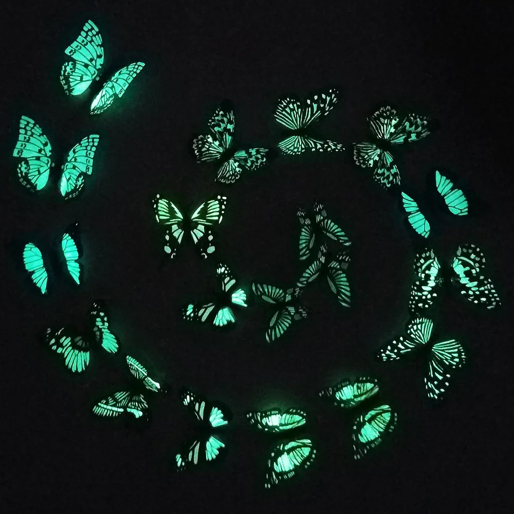 

100pcs3d simulation creative luminous butterfly art wall sticker home decoration DIY living room window wedding Wall Sticker