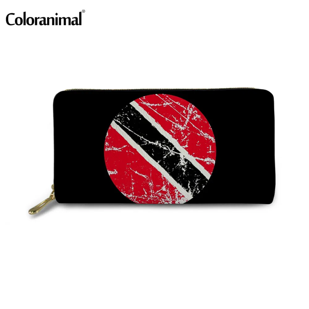 

Coloranimal Female Black Trinidad-Retro-Logo Print PU Purse Protable Female Clutch Bag Long Wallet Women's Card Houlder Bag 2020