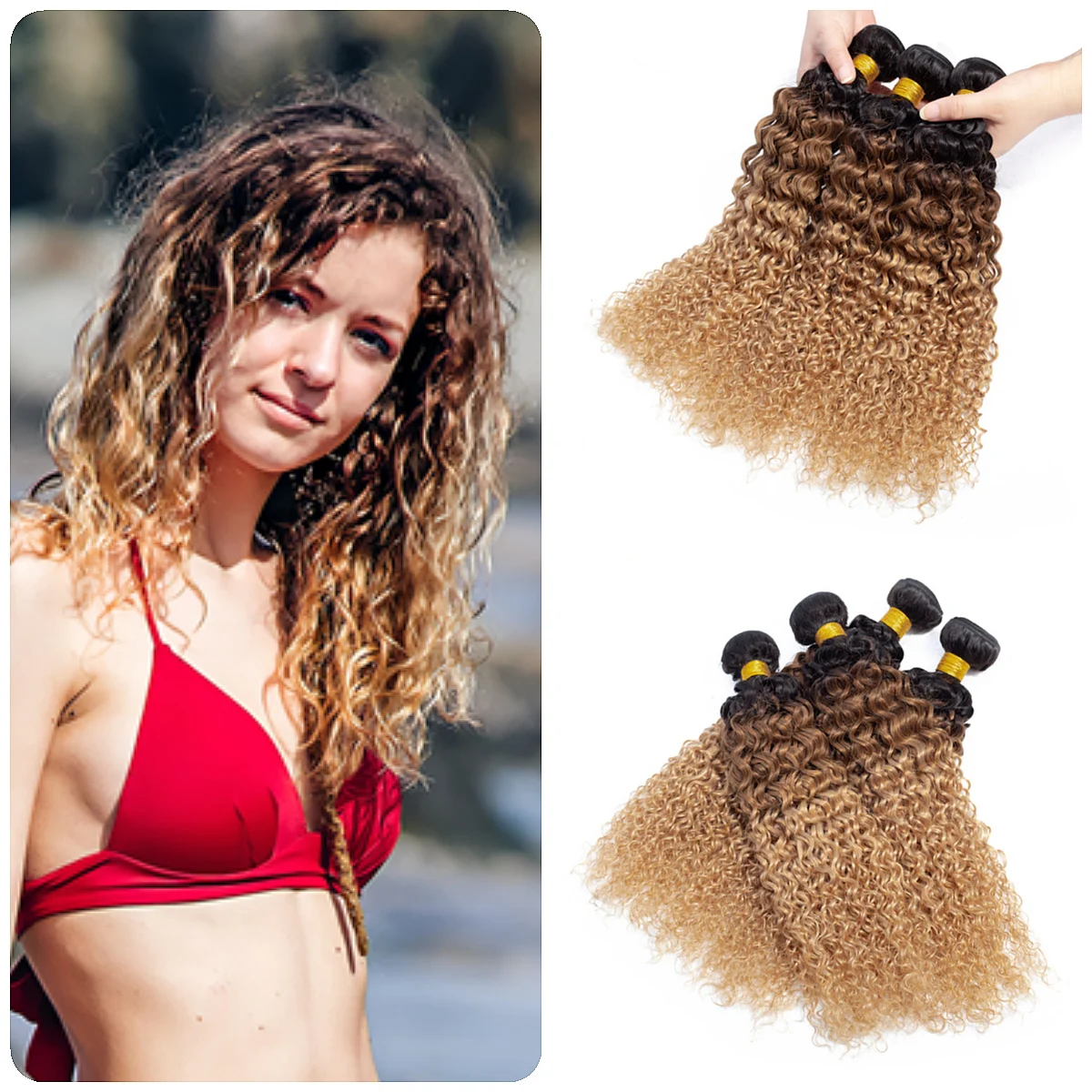 

1/3/4 Bundles Curly Wave Human Hair Extensions Ombre Brazilian Human Hair Weave Bundles Blonde Brown Black Remy Fashion Hair