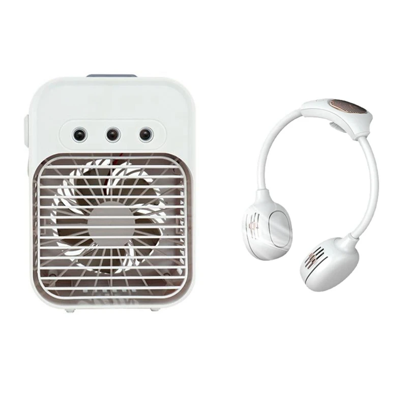 

2Set Portable Air Conditioner, Personal Air Cooler With Hanging Neck Fan,Lazy Neck Fan