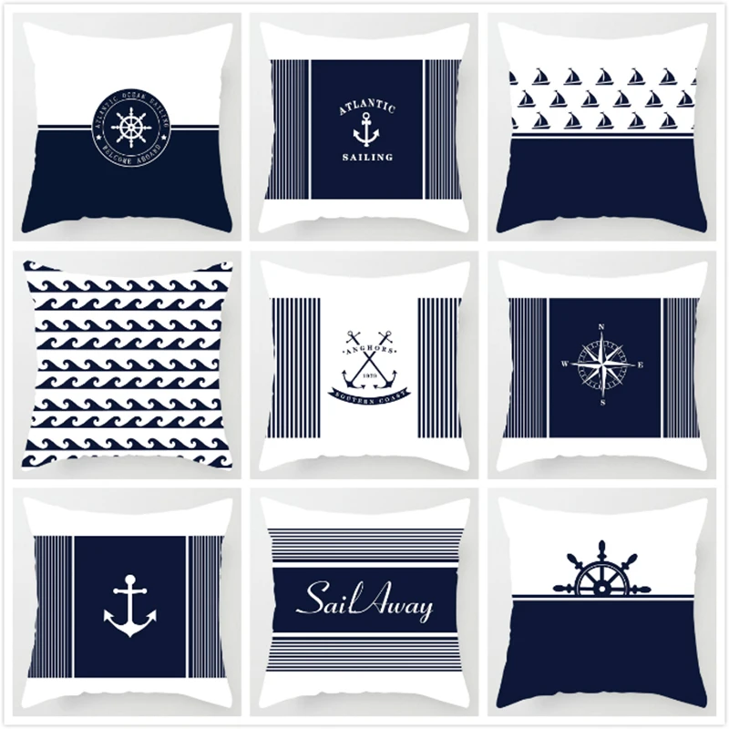 Чехол для подушки с синим морским камнем компас принтом изображением якоря