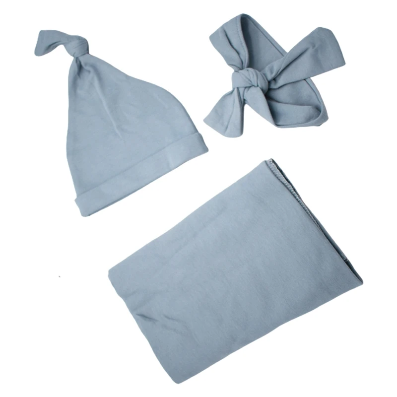 

Newborn Swaddle + Headband + Hat Set Baby Cotton Receiving Blanket Hair Band Cap