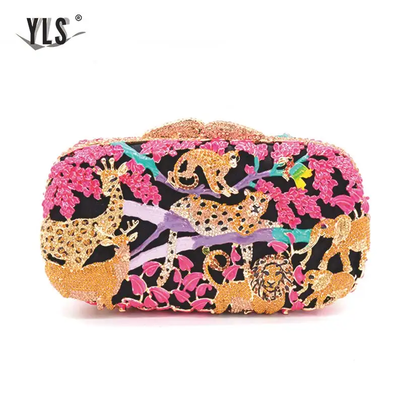 Женская вечерняя сумочка дождевой лес с кристаллами и животными|Вечерние