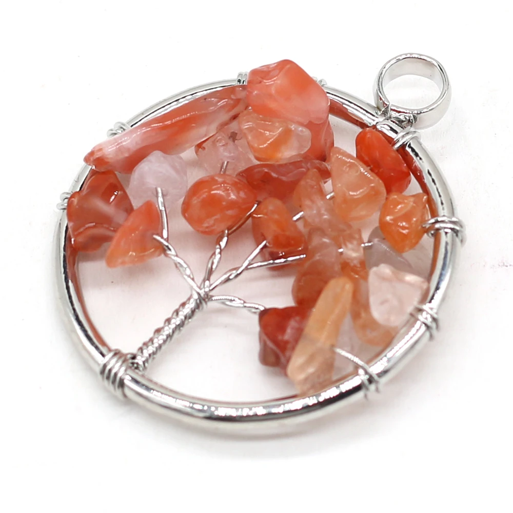 

Natural Stone Gems Round Silver Wire Red Agate Pendant Handmade Crafts DIY Necklace Earrings Jewelry Accessories Gift Making