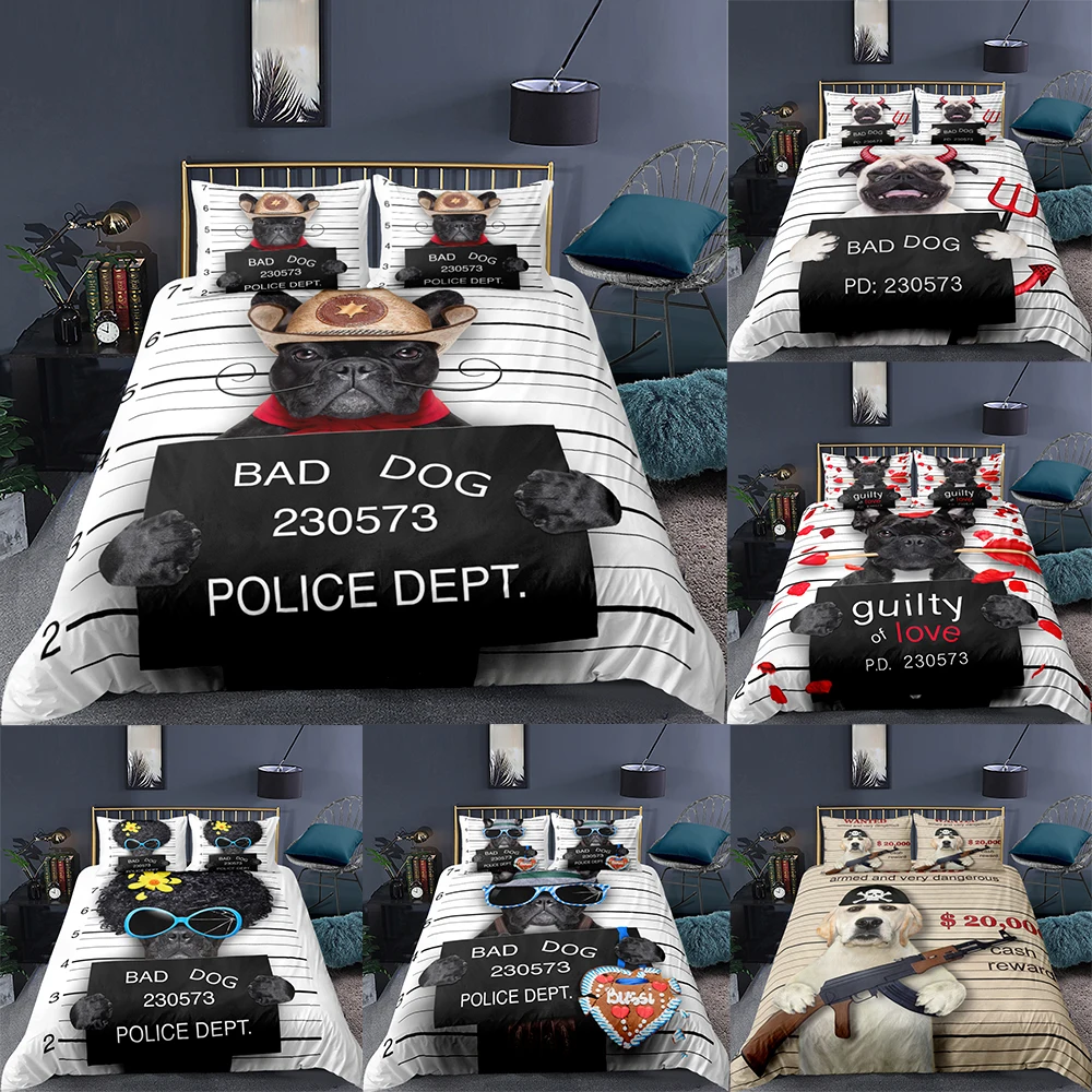 

3D Pet Dog Bedding Set Cute Duvet Cover Funny Quilt Cover Linen Pillowcase Single Double Size Comforter Bedding Sets For Kids