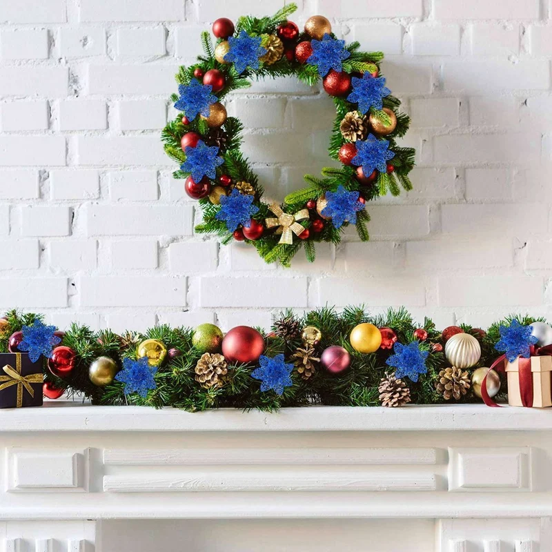 

50x Glitter Christmas Tree Ornaments Artificial Christmas Poinsettia Flowers & 4 Pcs Cartoon Letter Christmas Pillowcase
