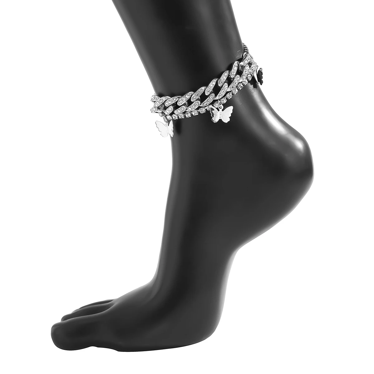 

KunJoe 2pcs Bohemian Ankle Bracelets Set Multilayer Rhinestone Chain Charm Bracelets For Women Anklet Foot Jewelry Hip Hop Gift